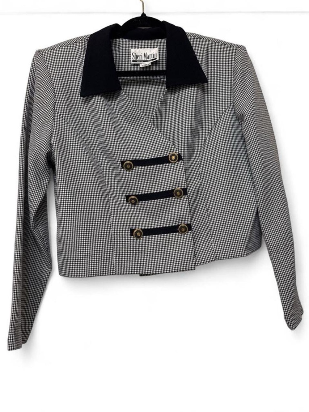 Sheri Martin Black & White Houndstooth Cropped Blazer with Contrast Collar